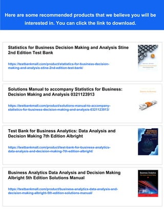 Statistics for Business Decision Making and Analysis 3rd Edition Stine ...
