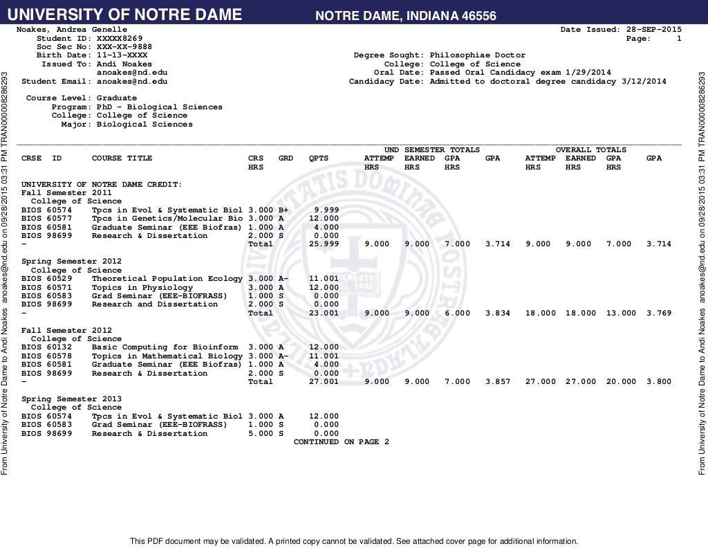 ND Official Transcript