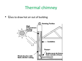 Thermal chimney
• Uses to draw hot air out of building
 