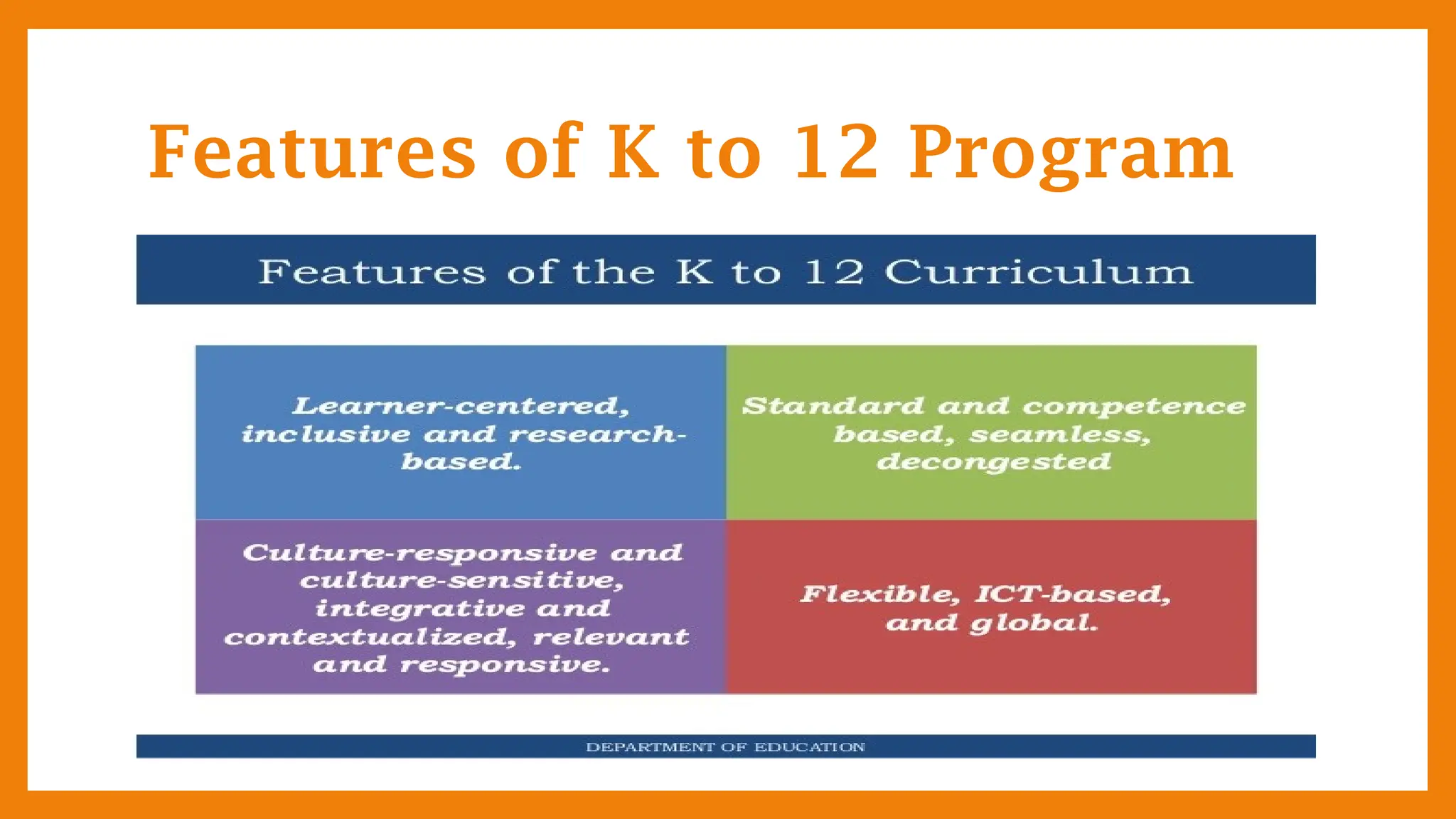 Features of K to 12 Program
 