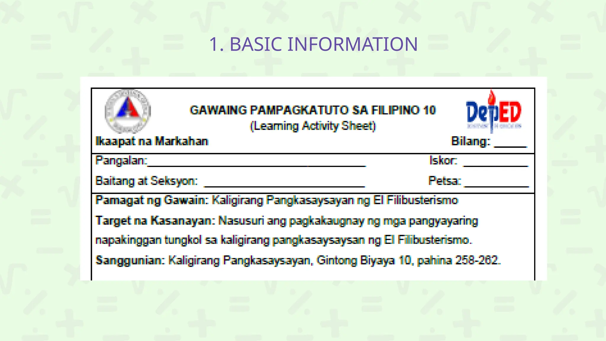 1. BASIC INFORMATION
 