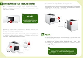9   COMO GUARDAR E USAR O BOTIJÃO EM CASA                                                        Não guarde nem use o botijão deitado ou de cabeça para baixo.


    Para guardar botijões em sua residência, escolha sempre um local ventilado e                 Nunca deixe a mangueira ficar velha demais (veja a data de validade), nem encostada
    protegido de chuva, sol e umidade. Por lei, não podem ser guardados em casa                  ou passando por trás do fogão. O aquecimento da mangueira pode provocar
    mais de cinco (5) botijões.                                                                  incêndio. Mangueira vencida pode causar vazamento.




                                                                        ATENÇÃO                                               Botijão deitado



                                                           Nunca armazene botijões em
                                                        locais fechados (armários de pia,
                                                          porões, banheiros, caixas etc).
                        Botijão confinado


                                                                                                                                     Botijão com
                                                                                                                            mangueira passando
                                                                                                                               por trás do fogão



    Mantenha os botijões longe de outros produtos inflamáveis, fontes de calor,
    tomadas, interruptores e instalações elétricas.

    Afaste o botijão no mínimo 1,5 m de ralos, caixas de gordura e de esgoto. Em caso
    de vazamento, o gás é mais pesado do que o ar e tende a se concentrar nos locais
    mais baixos, podendo se acumular em tubulações.
                                                                                            10   PREÇOS
                                                                                                 Não há qualquer tipo de tabelamento: os preços são livres. O preço do botijão deve
                                                                                                 estar bem visível no local de venda.

                                                                                                 Um levantamento de preços e volumes vendidos em todo o Brasil é feito
                                                                                                 semanalmente pela ANP Esses dados são publicados no endereço eletrônico
                                                                                                                       .
                                                                                                 www.anp.gov.br/preco.




                                                            Instalação próxima
                                                            a fontes de ignição                               Em caso de qualquer irregularidade, ligue para a empresa
                                                                                                               distribuidora. Se o problema persistir, fale com a ANP no
                                        Botijão encostado
                                                                                                           0800 970 0267 ou pela internet no www.anp.gov.br/faleconosco.
                                        no fogão
 