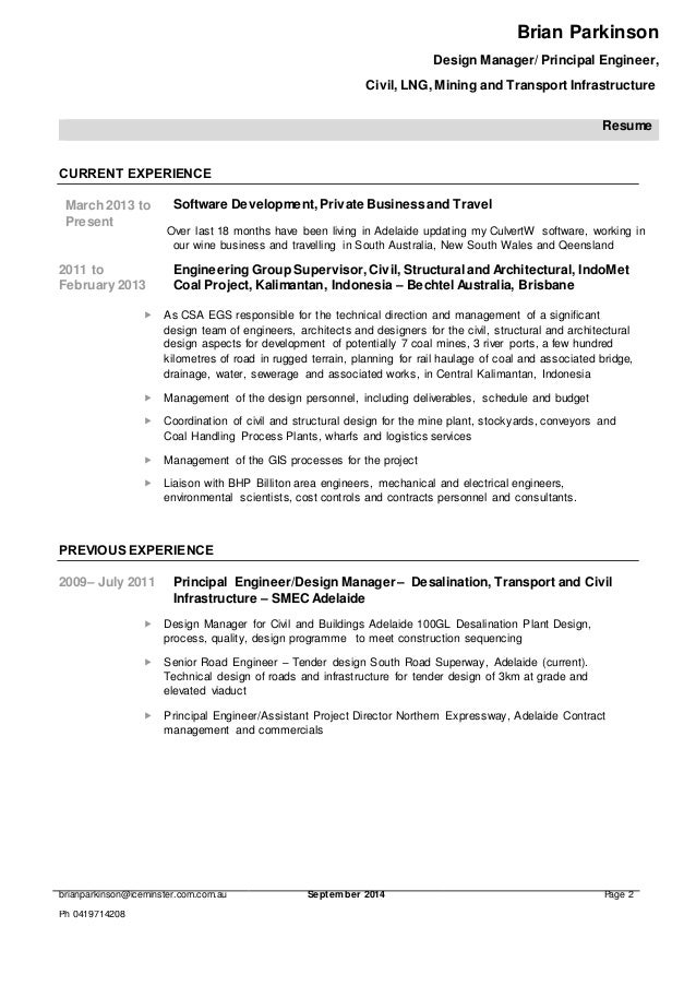 Brian Parkinson Cv 20140921