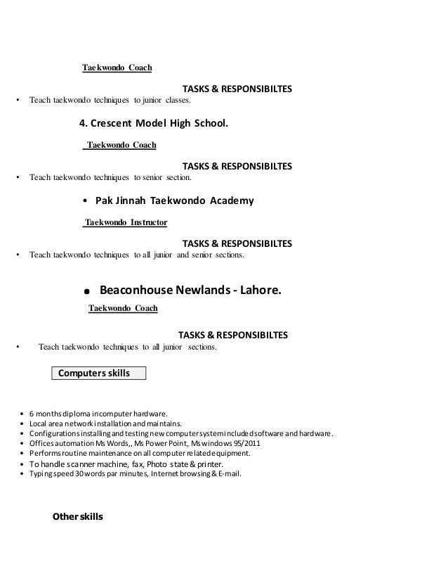 Taekwondo instructor job description picture