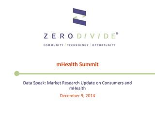 mHealth Summit
Data Speak: Market Research Update on Consumers and
mHealth
December 9, 2014
 