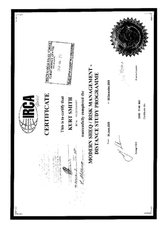 Kurt Smith - Health and Safety Certificate with Symbols Certified