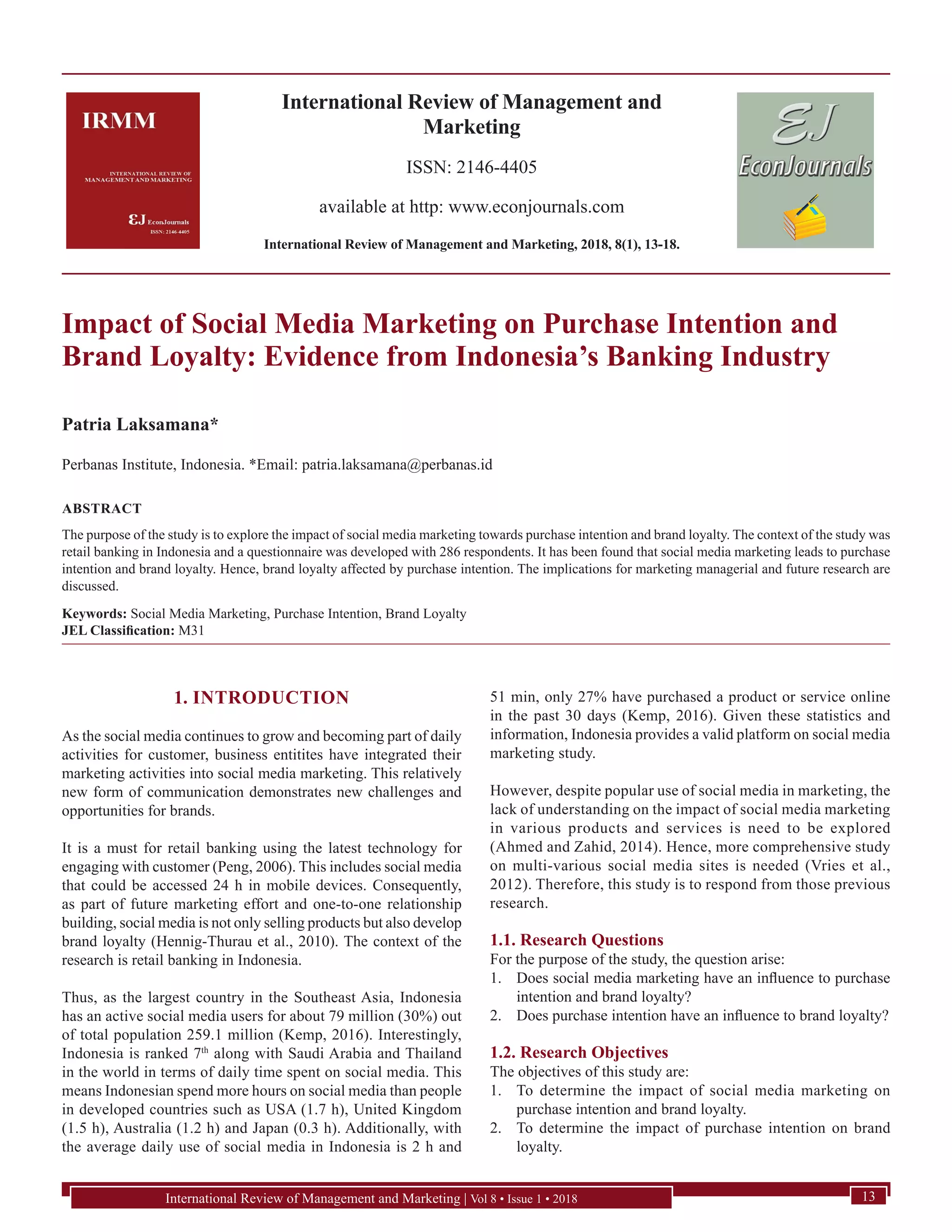 IMPACT OF SOCIAL MEDIA MARKETING ON PURCHASE INTENTION | PDF