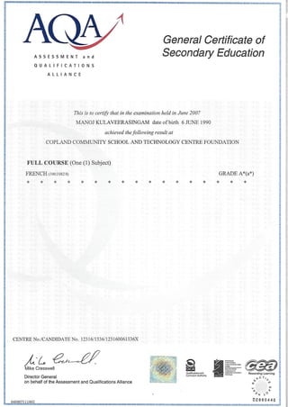 Manoj Certificates & Diplômes