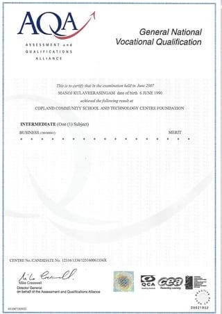 Manoj Certificates & Diplômes