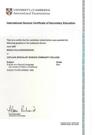 Manoj Certificates & Diplômes