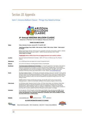 Section 10: Appendix
Item 1: Arizona Balloon Classic - Things You Need to Know
13
 