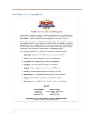 Item 3: About Arizona Events Group
15
 
