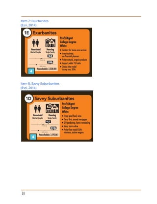 Item 7: Exurbanites
(Esri, 2014)
Item 8: Savvy Suburbanites
(Esri, 2014)
18
 