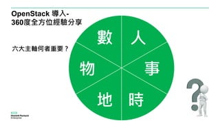 人
事
數
時
物
地
OpenStack 導入-
360度全方位經驗分享
六大主軸何者重要？
 