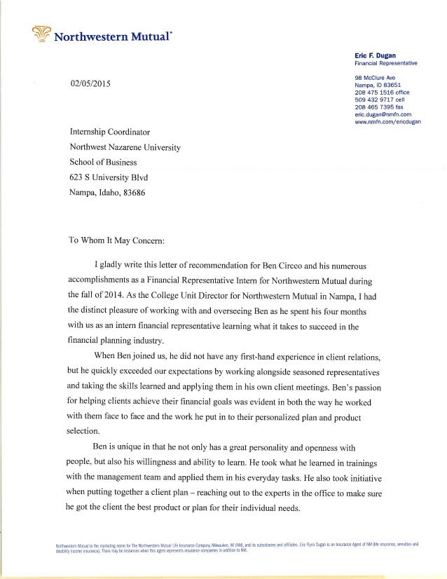 northwestern mutual letter of recommendation northwestern acceptance letter