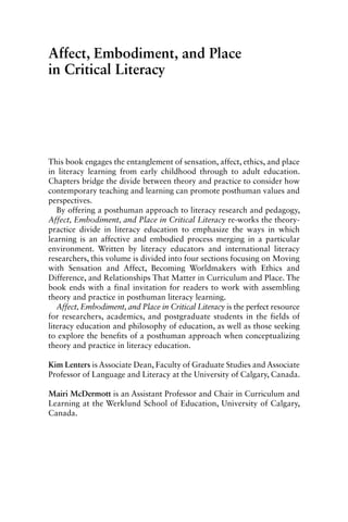 Affect Embodiment And Place In Critical Literacy Assembling Theory And ...