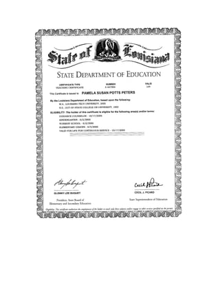 Pam's Louisiana Certificate