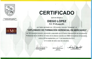 Certificado Diplomado Gerencia de Mercadeo - CIAP (Diego López)