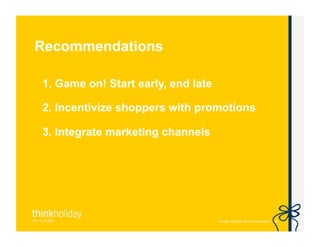 Google Confidential and Proprietary 2323
1. Game on! Start early, end late
2. Incentivize shoppers with promotions
3. Integrate marketing channels
Recommendations
 
