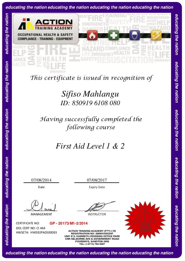 First Aid Certificate