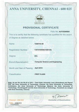 Provisional certificate