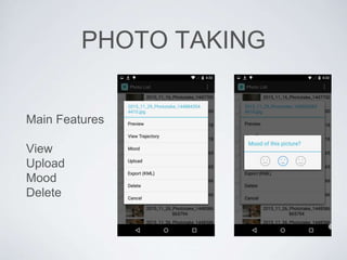 PHOTO TAKING
Main Features
View
Upload
Mood
Delete
 