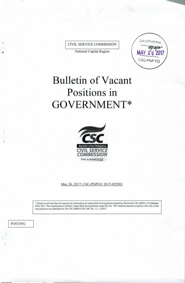 Publication Of PNP NUP Vacant Positions May 26 2017