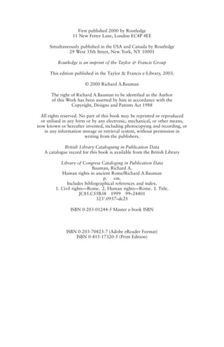 Human Rights In Ancient Rome Bauman Richard | PDF
