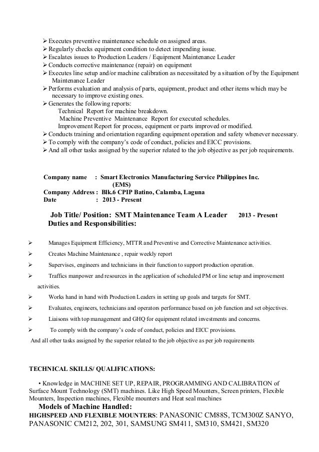 Smt Engineer Resume Smt Engineer Resume