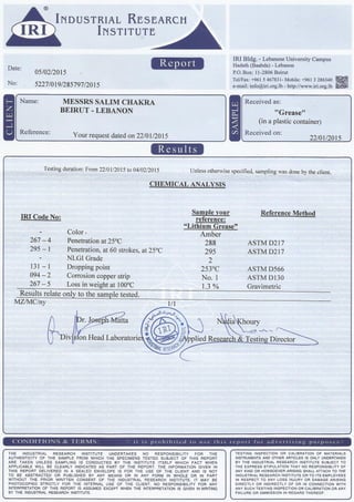 IRI Certificate Grease NLGI #2