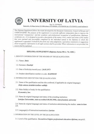University of Latvia Diploma