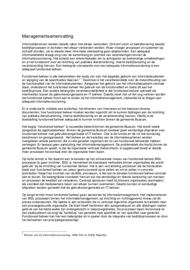 Adviesrapport Functioneel Beheer binnen de gemeente Bussum