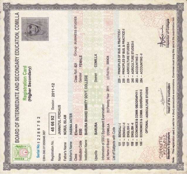 Hsc Registration Card