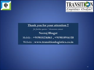 14
Novozymes South Asia Pvt Ltd. – Scope includes
Warehousing
Convatec India Pvt Ltd. – Scope includes
Warehousing
Labeling
SAP Data Entry
Transportation
Sterlite Technologies – Scope Includes
Inventory data entry into SAP
Warehousing
Cable cutting
Transportation
Hand deliveries
Myntra Designs – Scope Includes
Warehouseing & Distribution
Labeling
 