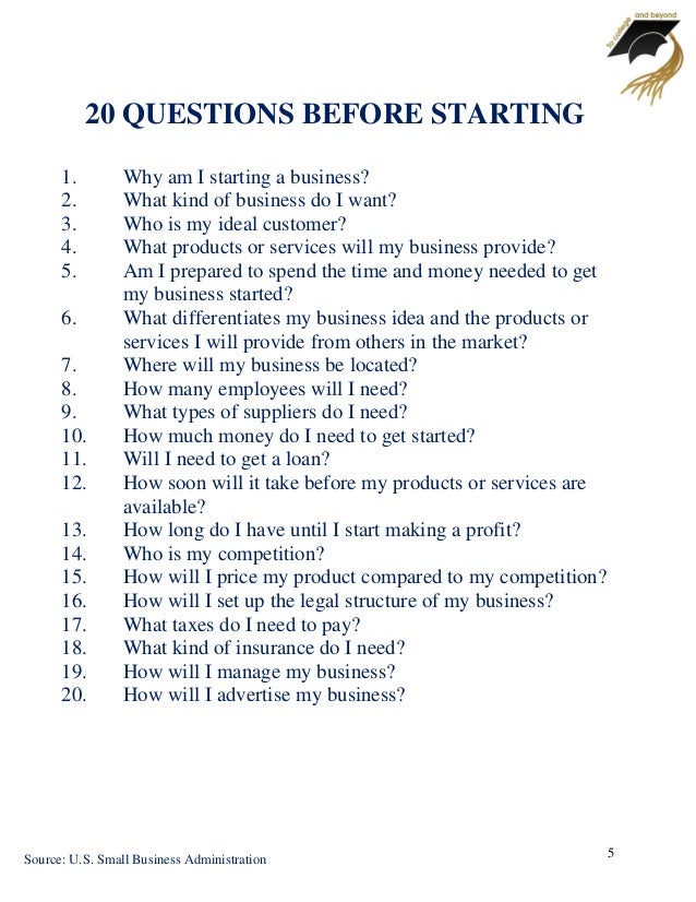 pre business plan startup questionnaire