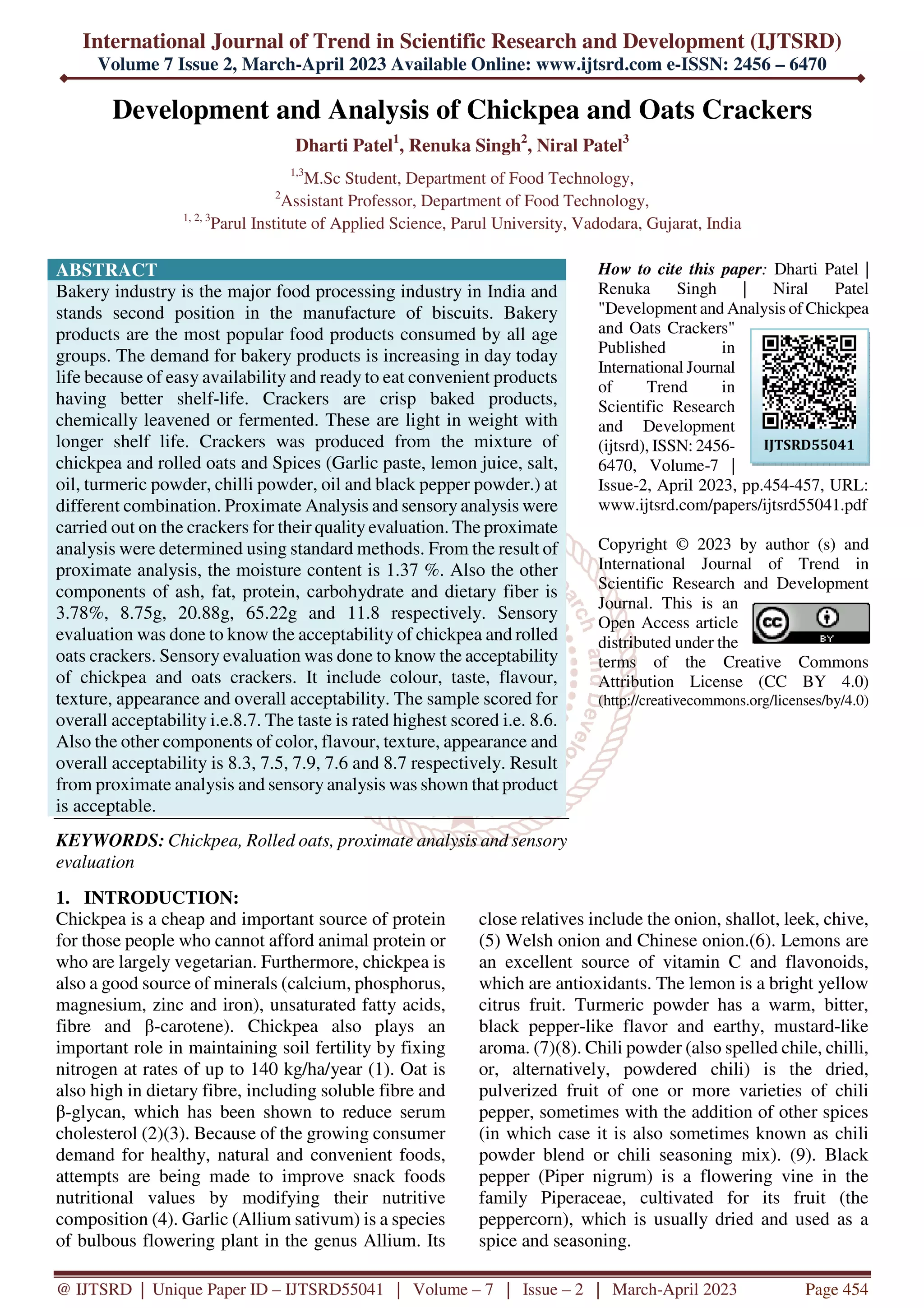 Development and Analysis of Chickpea and Oats Crackers | PDF
