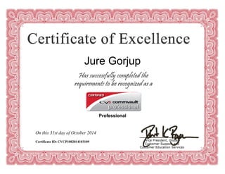 Jure Gorjup
On this 31st day of October 2014
Certificate ID: CVCP1002014103109
Professional
 