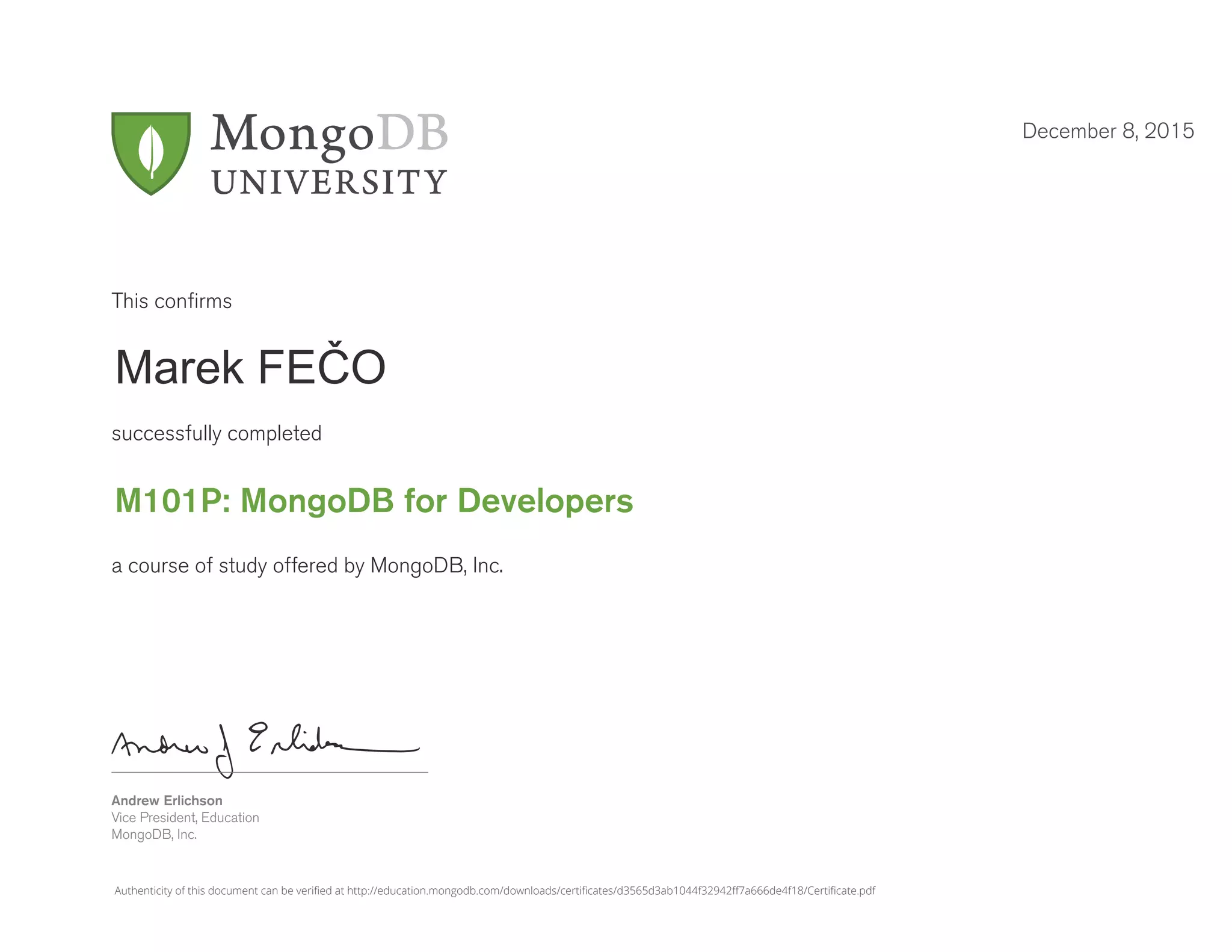 M101P MongoDB for Developers Certificate | PDF