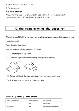 58 mm mini portable thermal printer instruction manual | PDF