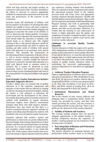 Quality Improvement in Inclusive Education for Teacher Education | PDF