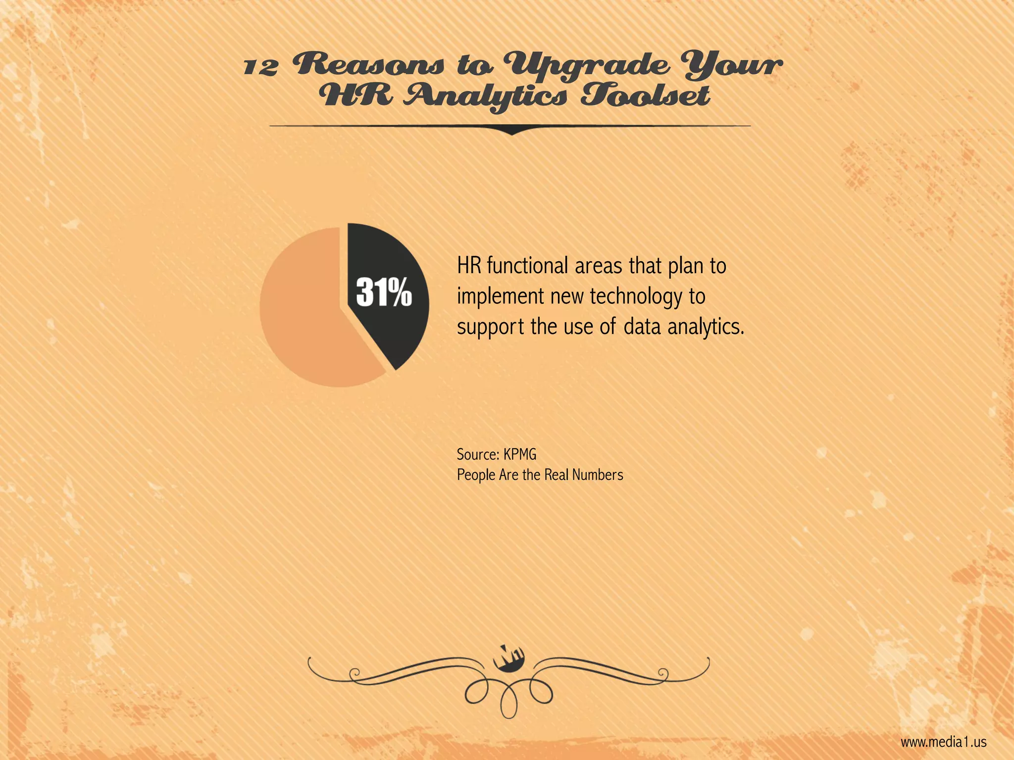 12 Reasons to Upgrade Your
HR Analytics Toolset

HR functional areas that plan to
implement new technology to
support the use of data analytics.

Source: KPMG
People Are the Real Numbers

www.media1.us

 