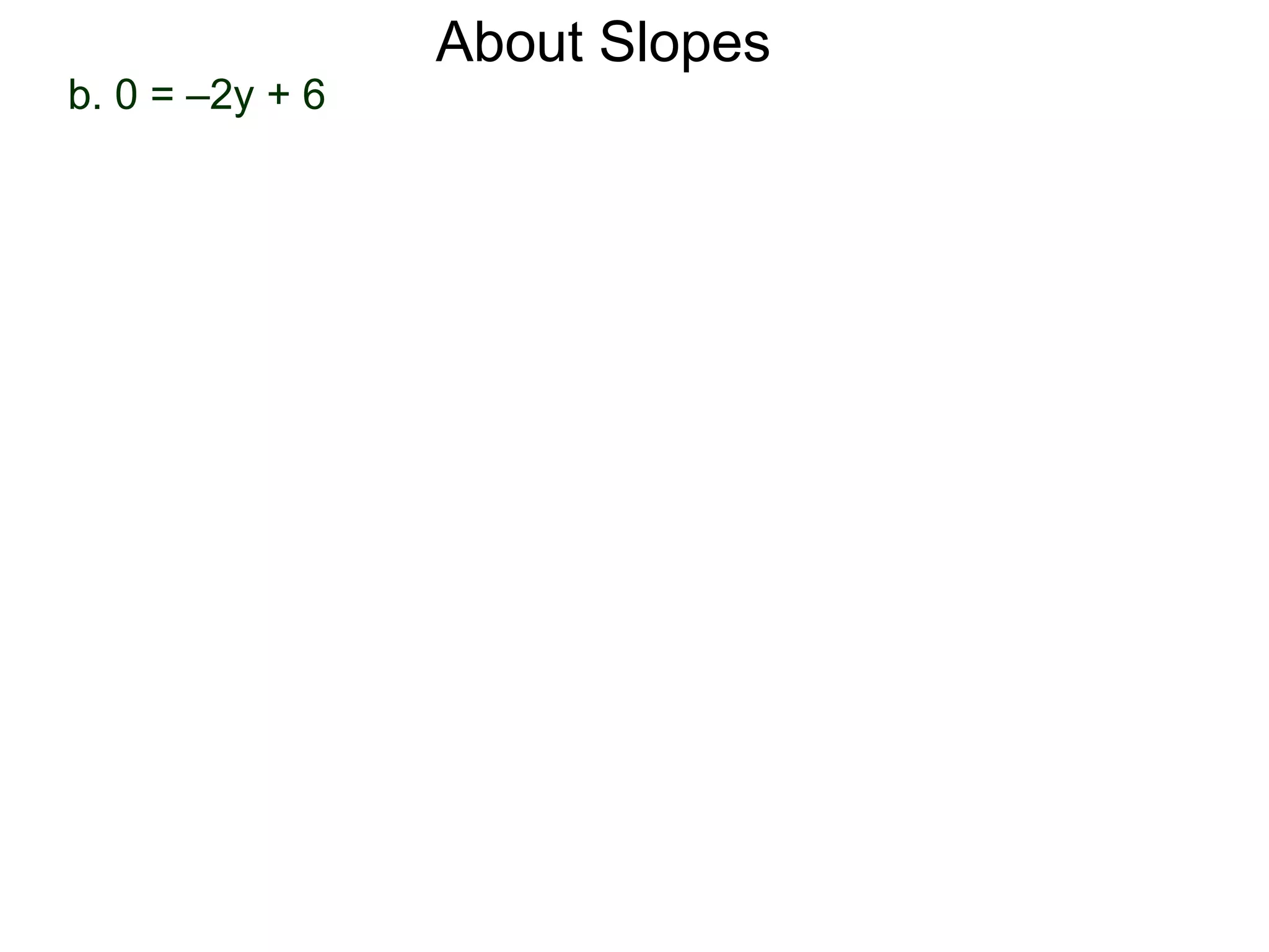 b. 0 = –2y + 6
About Slopes
 