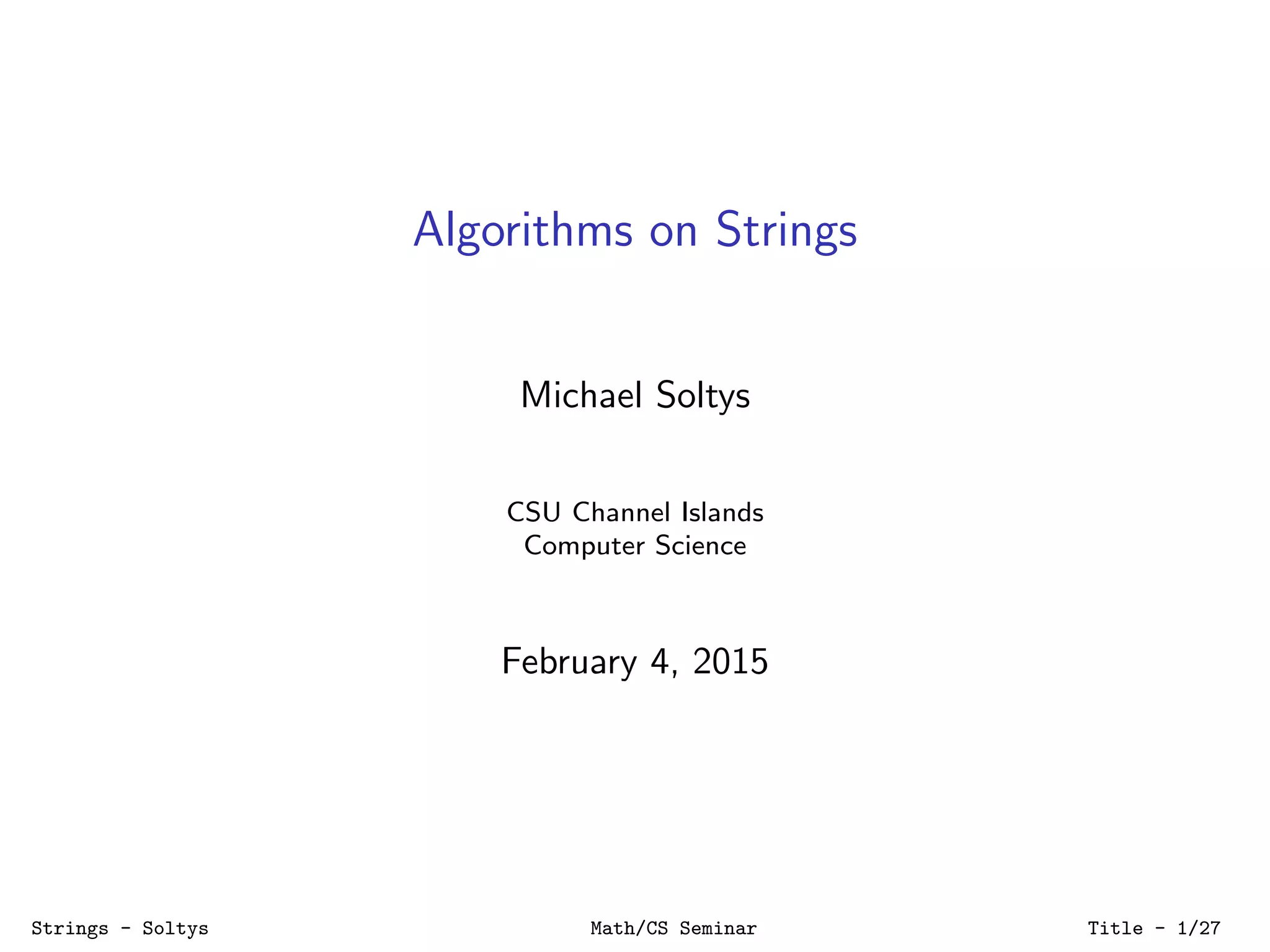 Algorithms on Strings | PPT