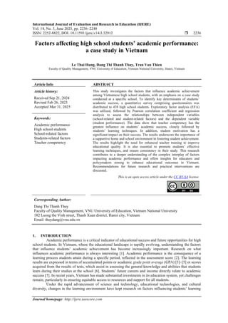 Factors affecting high school students’ academic performance: a case ...
