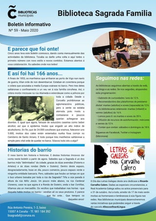 Boletín Informativo de maio 2020 da Biblioteca Sagrada Familia da Coruña