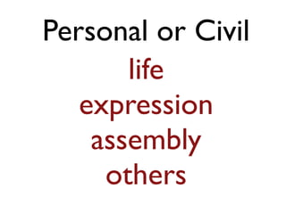 Personal or Civil 
life 
expression 
assembly 
others 
 