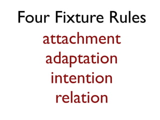 Four Fixture Rules 
attachment 
adaptation 
intention 
relation 
 