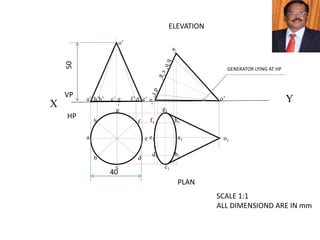 h
a
b
c
d
e
g
f
X Ya’ b’ d’ e’c’ g
’
f’h’
o’
o’
a1
h1
g1
f1
e1
d1
c1
b1
o1
PLAN
ELEVATION
GENERATOR LYING AT HP
SCALE 1:1
ALL DIMENSIOND ARE IN mm
40
50
VP
HP
 