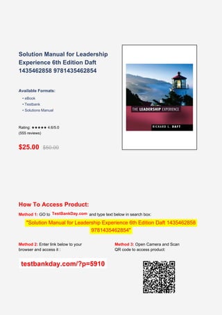 Comprehensive Solution Manual for Leadership Experience 6th Edition by ...