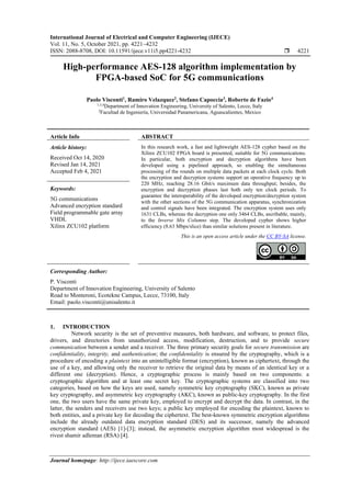 High-performance AES-128 algorithm implementation by FPGA-based SoC for ...